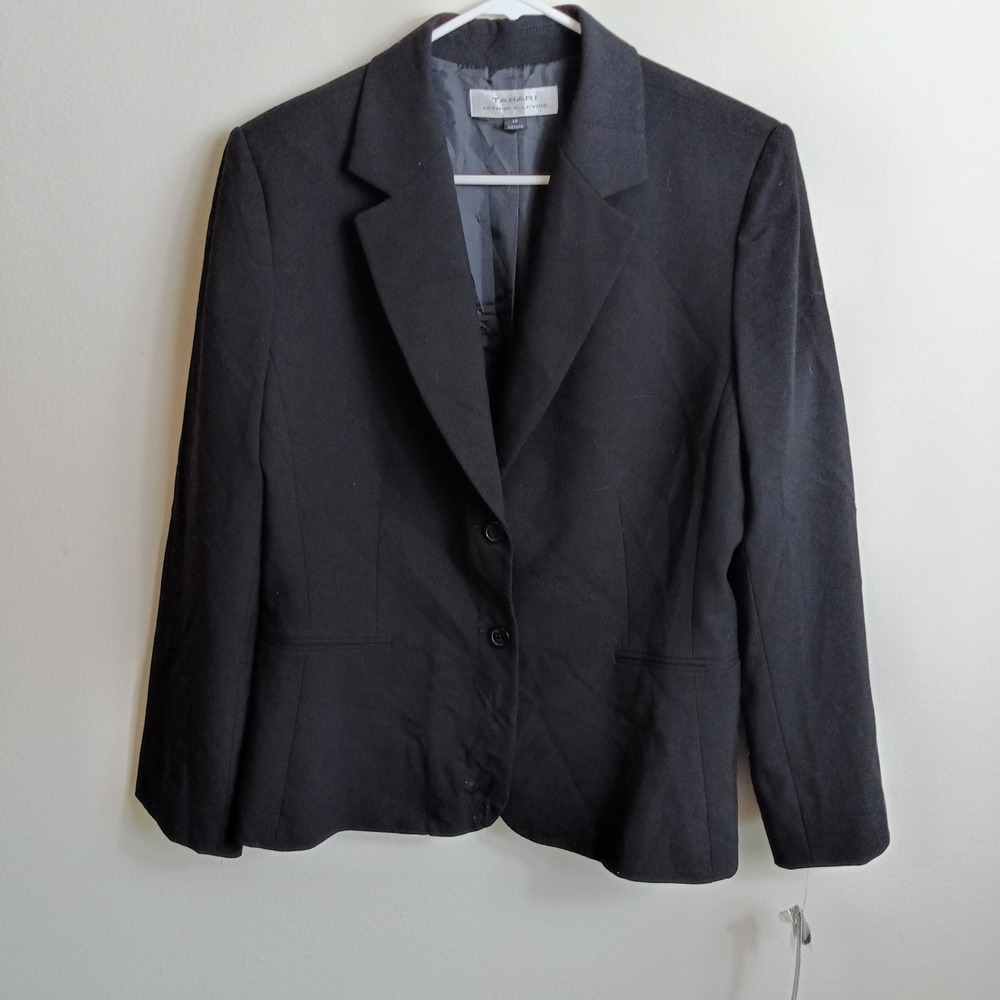 Tahari Blazer Womens 14 Black Excellent 2-Button Lined Professional Suit Jacket